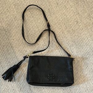 Tory Burch pebble Black Leather Crossbody Bag